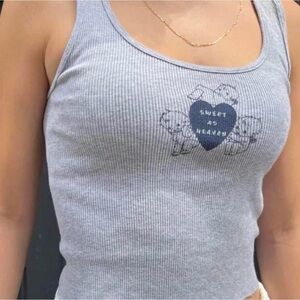 Brandy Melville Blue Heart Graphic Tank Top